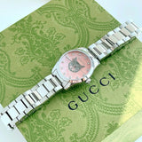 Gucci G Timeless Diamonds Pink Mother of Pearl Dial Silver Steel Strap Watch for Women - YA1265025 Authentic Buy Shop Now