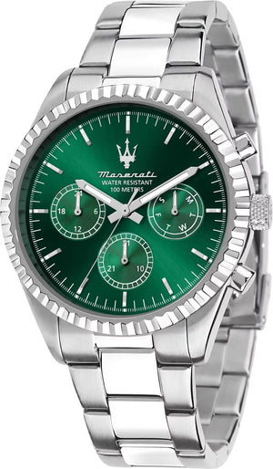 Maserati Competizione Chronograph Green Dial Silver Steel Strap Watch for Men - R8853100044 Authentic Buy Shop Now