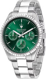 Maserati Competizione Chronograph Green Dial Silver Steel Strap Watch for Men - R8853100044 Authentic Buy Shop Now