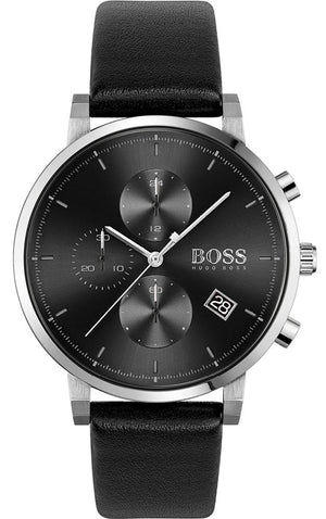 Hugo Boss Integrity Chronograph Black Dial Black Leather Strap Watch for Men - 1513777 Authentic Buy Shop Now