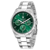Maserati Competizione Chronograph Green Dial Silver Steel Strap Watch for Men - R8853100044 Authentic Buy Shop Now