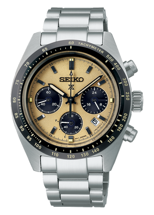 Seiko Prospex Speedtimer Solar Chronograph Gold Dial Silver Steel Strap Watch for Men - SSC817 Authentic Buy Shop Now