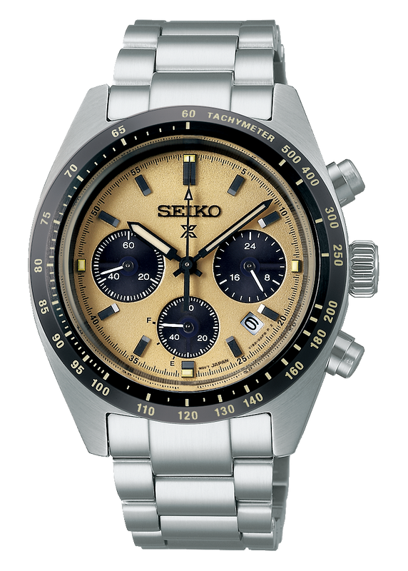 Seiko Prospex Speedtimer Solar Chronograph Gold Dial Silver Steel Strap Watch for Men - SSC817 Authentic Buy Shop Now