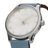 Gucci G Timeless Silver Dial Blue Leather Strap Watch for Women - YA1265039 Authentic Buy Shop Now