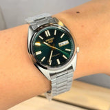 Seiko 5 Sports Automatic Green Dial Silver Steel Strap Watch for Men - SRPL57K1 Authentic Buy Shop Now