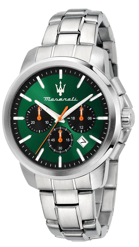 Maserati Successo Chronograph Green Dial Silver Steel Strap Watch for Men - R8873621043 Authentic Buy Shop Now