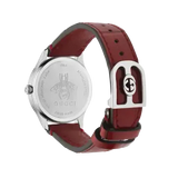 Gucci G Timeless Quartz Silver Dial Maroon Leather Strap Watch for Women - YA1265057 Authentic Buy Shop Now