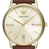 Emporio Armani Minimalist Quartz Gold Dial Brown Leather Strap Watch for Men - AR11610 Buy Now By Emporio Armani