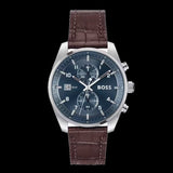 Hugo Boss Skytraveller Chronograph Blue Dial Brown Leather Strap Watch for Men - 1514194 Buy Now By Hugo Boss