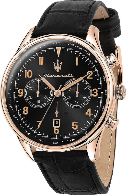 Maserati Tradizione Chronograph Black Dial Black Leather Strap Watch for Men - R8871646001 Authentic Buy Shop Now