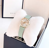 Gucci G Timeless Silver Dial Green Leather Strap Watch for Women - YA1265040 Authentic Buy Shop Now