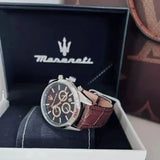 Maserati Attraction Limited Edition Chronograph Blue Dial Brown Leather Strap Watch for Men - R8851151003 Authentic Buy Shop Now