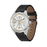 Hugo Boss Skytraveller Chronograph Silver Dial Black Leather Strap Watch for Men - 1514147 Buy Now By Hugo Boss