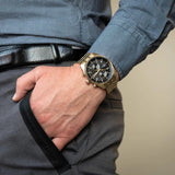 Hugo Boss Skytraveller Chronograph Black Dial Gold Steel Strap Watch for Men - 1514152 Buy Now By Hugo Boss