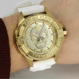 Philipp Plein The Skull Gold Dial White Silicone Strap Watch for Men - PWAAA1221 Authentic Buy Shop Now