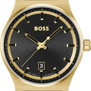 Hugo Boss Candor Black Dial Gold Steel Strap Watch for Men - 1514077 Buy Now By Hugo Boss