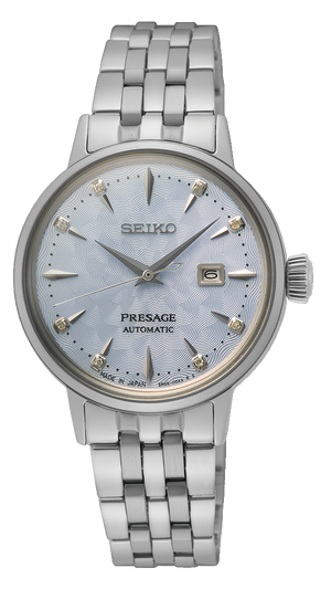 Seiko Presage Cocktail Time Automatic Skydiving Diamonds Blue Dial Silver Steel Strap Watch for Women - SRE007J1 Authentic Buy Shop Now