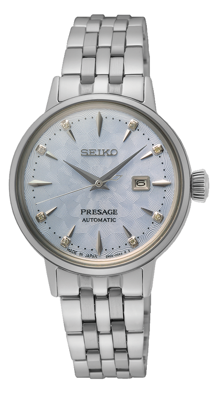 Seiko Presage Cocktail Time Automatic Skydiving Diamonds Blue Dial Silver Steel Strap Watch for Women - SRE007J1 Authentic Buy Shop Now