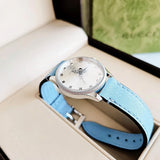 Gucci G Timeless Silver Dial Blue Leather Strap Watch for Women - YA1265039 Authentic Buy Shop Now