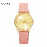 Gucci G Timeless Gold Dial Pink Leather Strap Watch for Women - YA1265041 Authentic Buy Shop Now