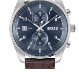 Hugo Boss Skytraveller Chronograph Blue Dial Brown Leather Strap Watch for Men - 1514194 Buy Now By Hugo Boss
