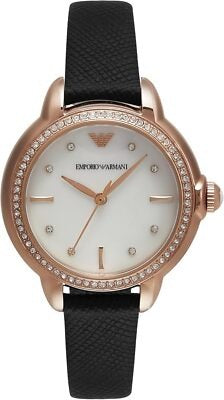 Emporio Armani Mia Mother of Pearl Dial Black Leather Strap Watch for Women - AR11598 Buy Now By Emporio Armani