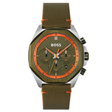 Hugo Boss Cloud Chronograph Olive Green Dial Green Leather Strap Watch for Men - 1514018 Authentic Buy Shop Now