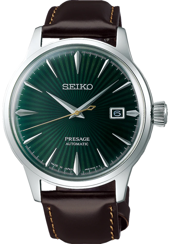 Seiko Presage Cocktail Time Automatic Green Dial Brown Leather Strap Watch for Men - SRPD37J1 Authentic Buy Shop Now