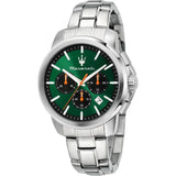 Maserati Successo Chronograph Green Dial Silver Steel Strap Watch for Men - R8873621043 Authentic Buy Shop Now
