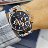 Maserati Attrazione Chronograph Black Dial Two Tone Steel Strap Watch for Men - R8853151002 Authentic Buy Shop Now