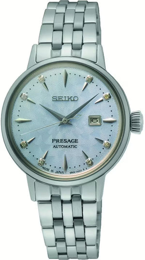 Seiko Presage Cocktail Time Automatic Skydiving Diamonds Blue Dial Silver Steel Strap Watch for Women - SRE007J1 Authentic Buy Shop Now