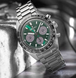 Seiko Prospex Speedtimer Solar Chronograph Green Dial Silver Steel Strap Watch for Men - SSC933 Authentic Buy Shop Now