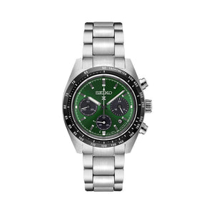 Seiko Prospex Speedtimer Solar Chronograph Green Dial Silver Steel Strap Watch for Men - SSC933 Authentic Buy Shop Now