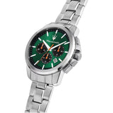 Maserati Successo Chronograph Green Dial Silver Steel Strap Watch for Men - R8873621043 Authentic Buy Shop Now