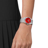 Tissot PRX Quartz Red Dial Silver Steel Strap Watch for Women - T137.210.11.421.00 Authentic Buy Shop Now