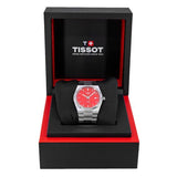 Tissot PRX Quartz Red Dial Silver Steel Strap Watch for Men - T137.410.11.421.00 Authentic Buy Shop Now
