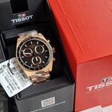 Tissot PRS 516 Chronograph Black Dial Rose Gold Steel Strap Watch for Men - T149.417.33.051.00 Authentic Buy Shop Now