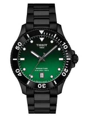 Tissot Tissot Seastar 1000 Quartz Green Dial Black Steel Strap Watch for Men - T120.410.33.091.00 Authentic Buy Shop Now