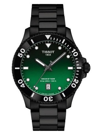 Tissot Tissot Seastar 1000 Quartz Green Dial Black Steel Strap Watch for Men - T120.410.33.091.00 Authentic Buy Shop Now
