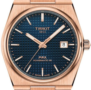 Tissot PRX Powermatic 80 Blue Dial Rose Gold Steel Strap Watch for Men - T137.407.33.041.00 Authentic Buy Shop Now