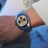 Seiko Prospex Speedtimer Solar Chronograph Gold Dial Silver Steel Strap Watch for Men - SSC817 Authentic Buy Shop Now