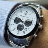 Maserati Attrazione Chronograph White Dial Silver Steel Strap Watch for Men - R8853151004 Authentic Buy Shop Now