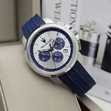 Maserati Successo Chronograph Silver Dial Blue Silicone Strap Watch for Men - R8871621042 Authentic Buy Shop Now