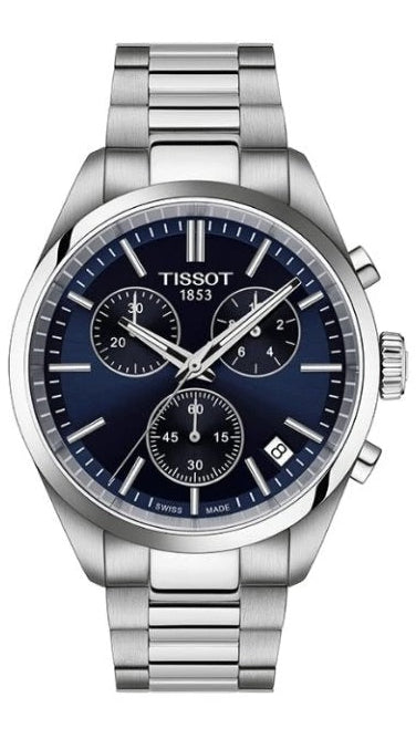 Tissot PR 100 Chronograph Blue Dial Silver Steel Strap Watch for Men - T150.417.11.041.00 Authentic Buy Shop Now