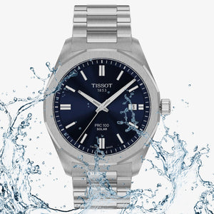 Tissot PRC 100 Solar Quartz Blue Dial Silver Steel Strap Watch for Men - T151.422.11.041.00 Authentic Buy Shop Now