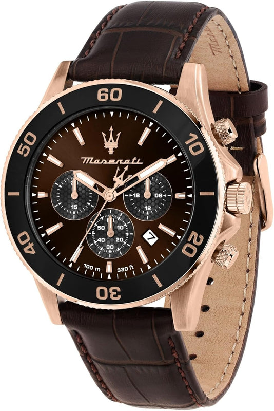 Maserati Competizione Chronograph Brown Dial Brown Leather Strap Watch for Men - R8871600001 Authentic Buy Shop Now