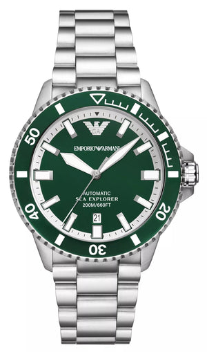 Emporio Armani Sea Explorer Green Dial Silver Steel Strap Watch for Men - AR60080 Buy Now By Emporio Armani