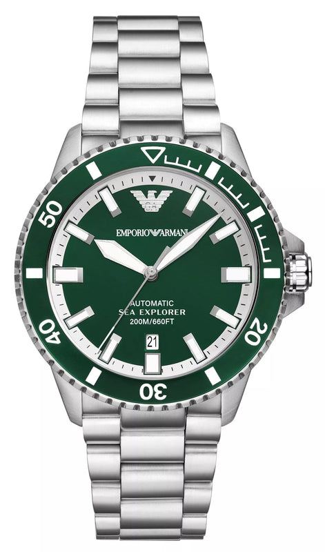 Emporio Armani Sea Explorer Green Dial Silver Steel Strap Watch for Men - AR60080 Buy Now By Emporio Armani