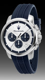 Maserati Successo Chronograph Silver Dial Blue Silicone Strap Watch for Men - R8871621042 Authentic Buy Shop Now