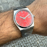 Tissot PRX Quartz Red Dial Silver Steel Strap Watch for Women - T137.210.11.421.00 Authentic Buy Shop Now